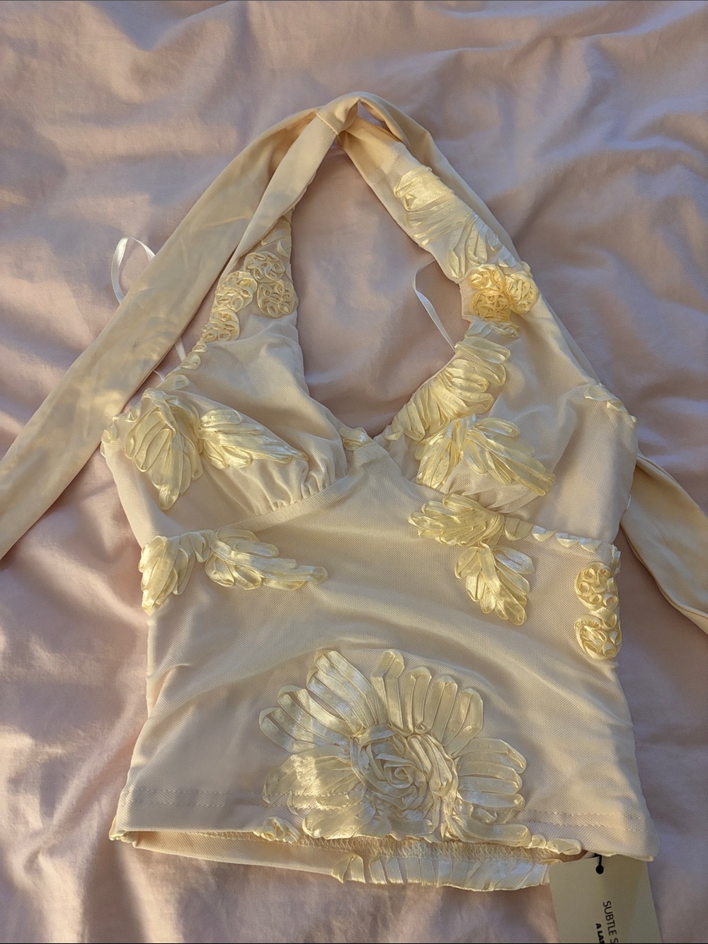 Women's Cream Floral Appliqué Halter Camisole